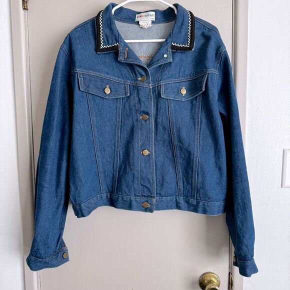 Vintage 90's Denim Jacket with Retro 50's Diner Embroidery Back Graphic - Picture 2 of 5